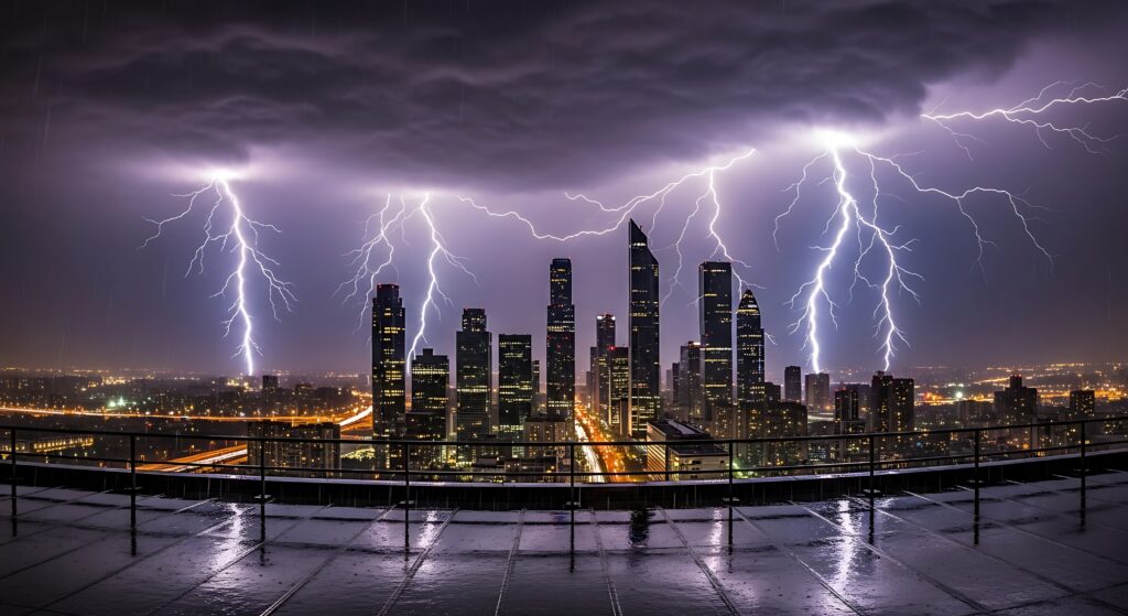 vecteezy lightning storm over city skyline dramatic weather photography 71458608